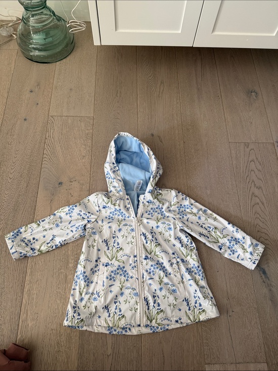 Little Me Other - Little Me White Floral Hooded Raincoat with Light Blue Lining